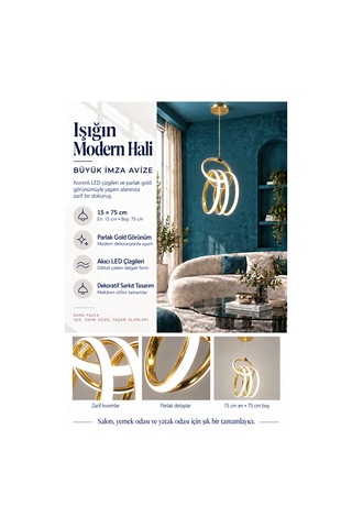 İmza Büyük Modern Ledli Avize 3 Renk Power Ledli Gold Kaplama Kumandalı Çoçuk Odası Yatak Odası Mutfak