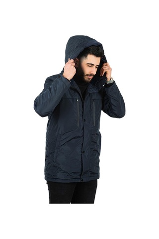 Erkek Polarlı Su Ve Rüzgar Geçirmez Kapüşonlu Kışlık Mont & Kaban & Parka Lacivert