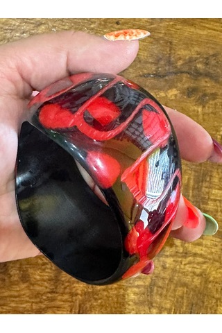 Kırmızı Oyma Kemik Kadın Hint Bileziği Çap 7 Cm Çok Renkli