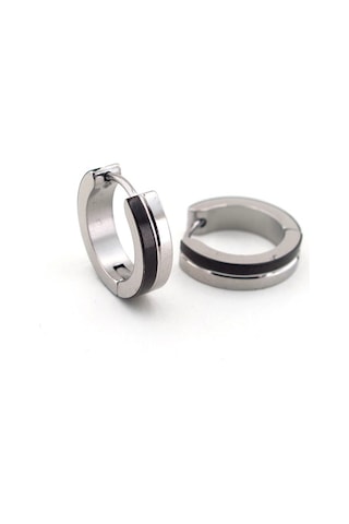 Siyah Gümüş Renkli Halka Paslanmaz Çelik Erkek Küpe E705