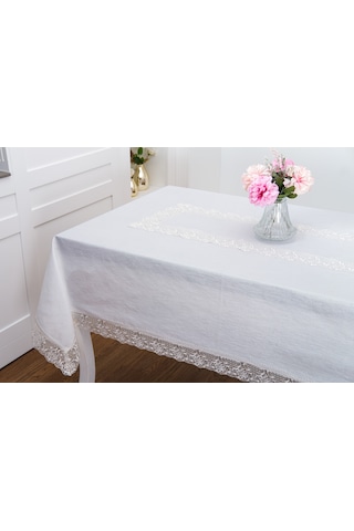 Finezza Gilda Lüx Dantelli Simli Kumaş Krem Masa Örtüsü  160x220 cm -1468