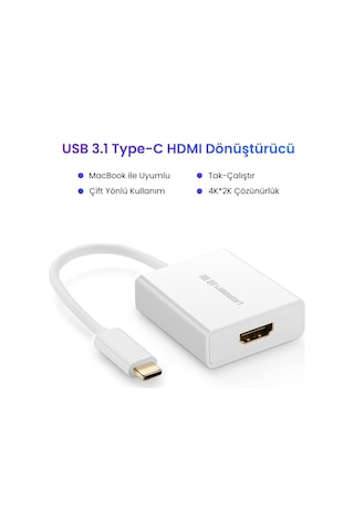 Ugreen Type-c - Hdmı Dişi 4k Çevirici Adaptör, Beyaz, 40273