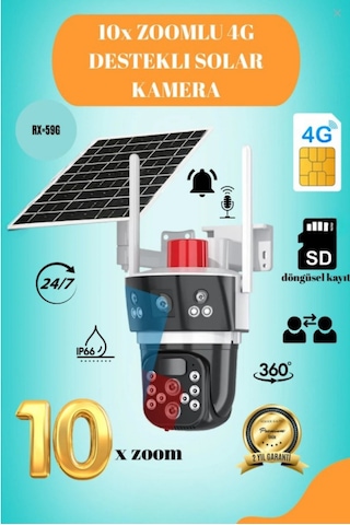 10x Zoom 4g Sim Kartlı Solar Güneş Enerjili Full Hd Çift Kameralı Akıllı Smart Güvenlik Kamerası
