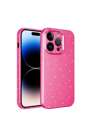 Zeyline Apple Uyumlu iPhone 14 Pro Max Kamera Korumalı Simli Lüks Zore Koton Kapak-pembe Koyu