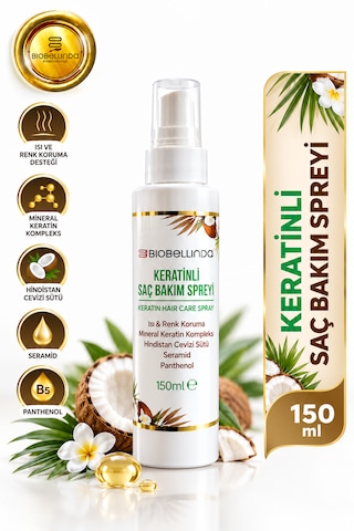 Keratinli Saç Bakım Spreyi Isı Ve Renk Koruma, Keratin, Seramid, Panthenol Ve Hindistan Cevizi Sütü 150 Ml