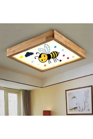 Ahşap Çerçeve Tavan Led Aydınlatma Avize 60X60Cm Kids Arı Beyaz