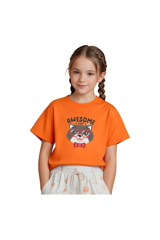 Fyk Kids Kız Çocuk Basic Awesome Boy Baskılı T-shirt Turuncu