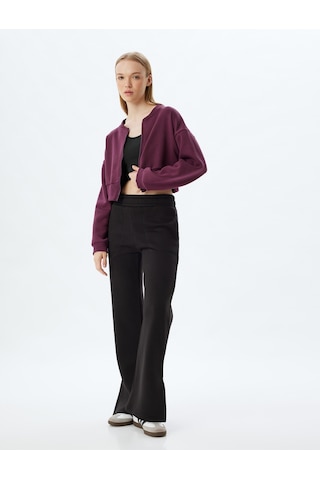 Koton Crop Oversize Sweatshirt Fermuarlı Cep Detaylı Bordo 5wak10194nk Bordo