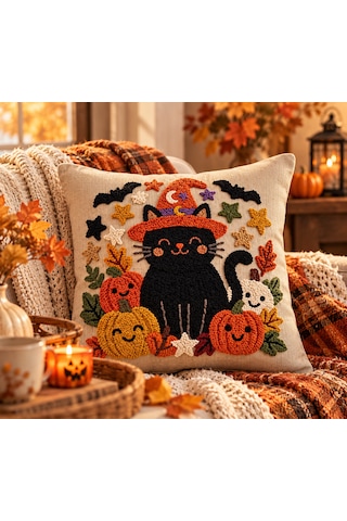 Punch Nakışı Halloween Temalı Kırlent Kılıfı 40x40 40 x 40