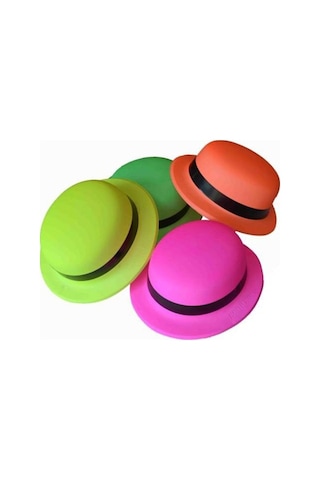 Neon Partisi Pembe Renk Melon Plastik Parti Şapkası Çok Renkli