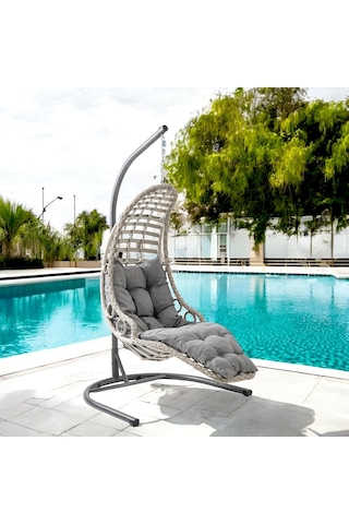 Capri Swing Bodrum Tekli Rattan Bahçe Salıncağı Balkon Salıncağı Cappuccino