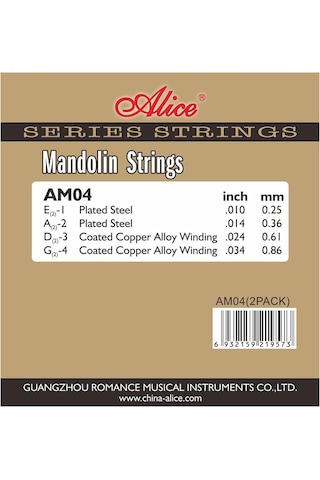 Alice 4 Telli Mandolin Teli, 010 034 Bakır Alaşımlı Sargı Pas Önleyici Kaplamalı Uzatılmış İp Ömrü