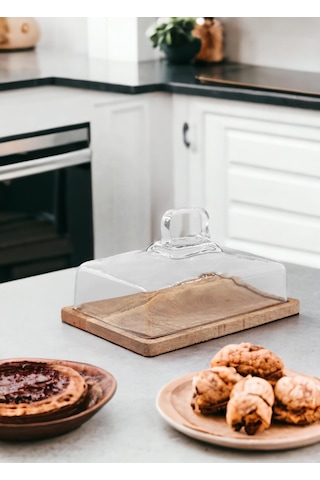 The Mia Madera Dikdörtgen Kek Saklama Fanusu 16x28x18 Cm