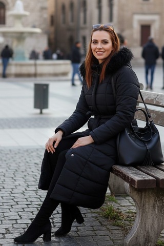 Günlük Kışlık Tam Boy Kürklü Kadın Siyah Şişme Mont Siyah