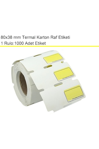 80x38 Mm Termal Karton Termal Raf Reyon Etiketi Sarı Çerçeveli 1 Rulo:1000 Adet / En:80 Mm Boy:38 Mm 1