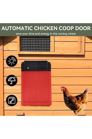 Otomatik Tavuk Kümesi Kapı Açacağı Akülü Işık Algılama Kontrolü Su Geçirmez Pet Red