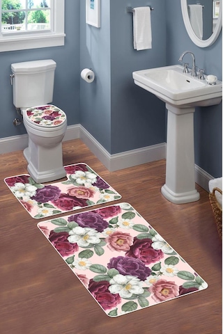 Modern Desenli Dijital Baskı 3 Lü Banyo Paspas Takımı Yıkanabilir Kaymaz Tabanlı Klozet Takımı Klz0053 Renkli