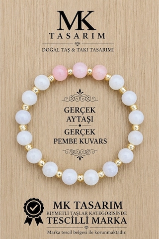 Gerçek Aytaşı Gerçek Pembe Kuvars Bileklik Mk.7000.834- Rahatlık-dinginlik-enerji- Stres Bilekliği Çok Renkli