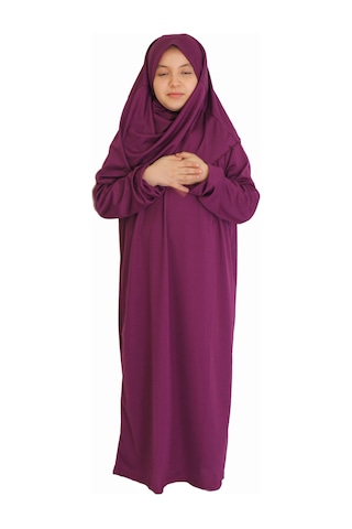 Mürdüm Çocuk Fermuarsız Namaz Elbisesi Mürdüm