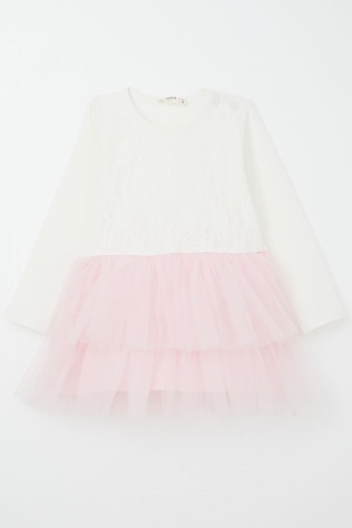 Breeze Kız Bebek Uzun Kollu Elbise Tül Çiçekli 9 Ay-3 Yaş, Ekru Ekru