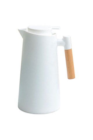 Hangfox 1l Cam İçli Ev Çalışkanlığı Termos, Çift Duvarlı Vakum Isı Ve Soğuk Saklama, Ahşap Saplı Kahve/su/su İçeceği Dispenseri Beyaz