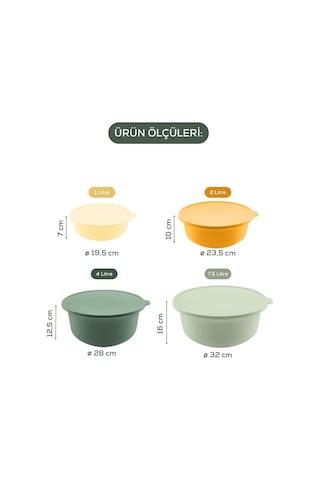 Vienev 4 Boy Set Tupy Kapaklı Kase Renkli Renkli