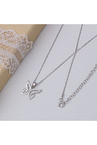 Kelebek Zirkon Taşlı Model-2 925 Ayar Gümüş Kadın Kolye Gümüş