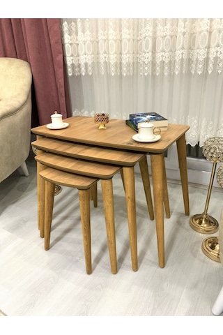 Evmob Home 4lü Dörtlü Zigon Sehpa Ahşap Mdf - Ceviz Ceviz