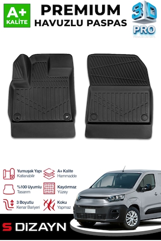 S-dizayn Fiat Doblo Panelvan 3d Pro Havuzlu Paspas Ön 2'li 2023 Üzeri A+ Kalite