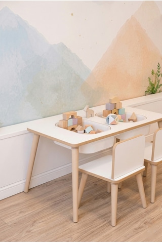 Montessori Çocuk Masası-oyun Masası-aktivite Masası-çalışma Masası-etkinlik Masası 2 Sandalye Beyaz