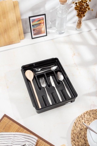 Akrilik Siyah Ayarlanabilir Çekmece İçi Kaşıklık & Çekmece İçi Organizeri 35 28 5 / 35 44 5 Siyah