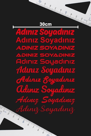 Ad Soyad Sticker - İsim Sticker - İsim Soyisim Sticker - Oto Sticker - Araba Sticker - 30cm- Kırmızı