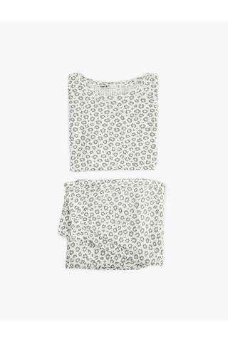 Koton Pamuklu Kısa Kollu Bisiklet Yaka Leopar Desenli Pijama Takımı Gri Desenli 6slk40111mk