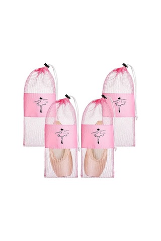 Taşınabilir File Dans Ayakkabısı Çantası Nefes Alabilen Saklama Kesesi Kız Çocuk Bale Düzenleyici Çantalar İpli Ayakkabı Keseleri Pembe