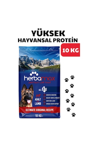 Herbamax Kuzu Etli ve Pirinçli Yetişkin Köpek Maması 10 KG