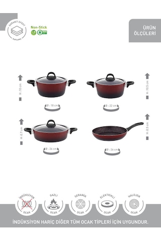 Hascevher Gloria 7 Pcs Silikon Tencere Seti 2.7mm 1822ten26kar26tv Renk Kırmızı Siyah