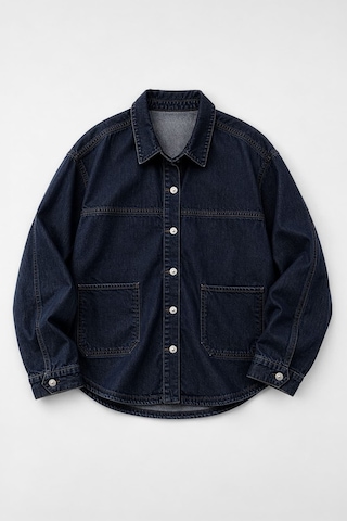 Kadın Gömlek Yaka Oversize Lacivert Jean Ceket Lacıvert