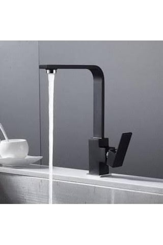 Üso Su Armatürleri Siyah Kare Mutfak Eviye Bataryası Üso Gri