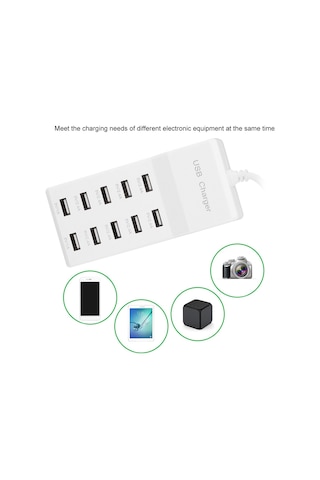 Kosona 10 Port Usb Akıllı Hızlı Şarj Cihazı, 10a Toplam Çıkış, Aşırı Şarj Korumalı, Ev Ofis Seyahat İçin Evrensel 100-240v Avrupa Standartı