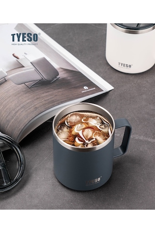 Tyeso Silviya Mug Vakumlu Paslanmaz Çift Duvarlı Termal Kapaklı 400ml Antrasit