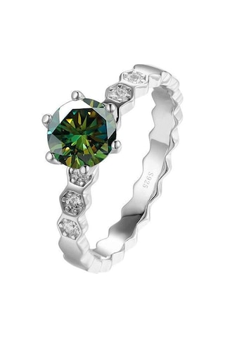 Yeşil Bagueringen Klasik Altı Pençe 1 Karat Mozanit Yüzük Kadın Düğün Takısı S925 Ayar Gümüş Kaplama Pt950 Kore Moda Hediye