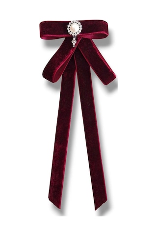 Bordo Kadife Yaka Broşu Bordo