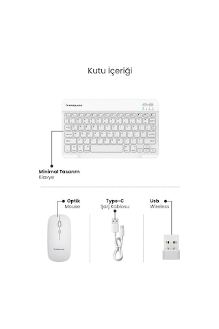 Tablet Ve Telefonlar İçin Bluetooth - Wireless Klavye Ve Mouse Set - Beyaz Diğer