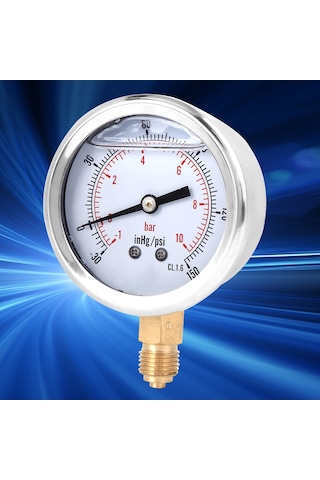 Dianziye Stainless Steel + Brass Radyal Yağlı Vakum Manometresi, 1/4bsp, -1-10 Bar Aralığı, Doğru Ölçüm, Basit Kurulum, Makine-sanayi Kullanıma Uygun