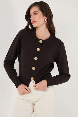 Lela Premium Regular Fit Yuvarlak Yaka Crop Triko Bayan Hırka 680Hi00110 Kahve