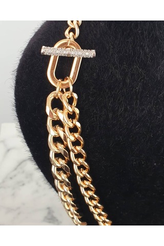 Gurmet Zincir Model Zirkon Taşlı Kararmaz Altın Kaplama Gold Ikil Altın