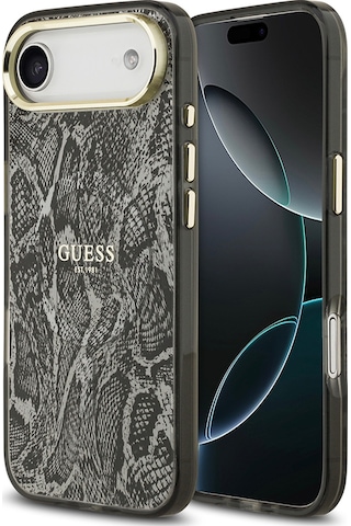Apple Uyumlu iPhone 17 Air Kılıf Guess Lisanslı M-safe Özellikli Yazı Logolu Python Desenli Kapak Siyah Siyah