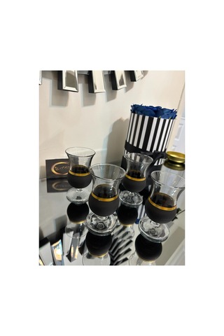 Gala 4'lü Kahve Yanı Su Bardağı, Çay Bardağı, Yaldızlı Black 4'lü Ayaklı Bardak Gold-yaldız-çok Renkli-siyah