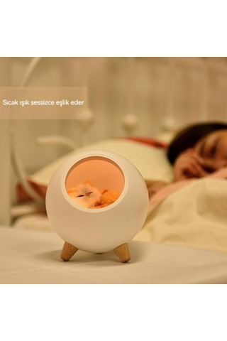 Yeiuyi7 Kedi Bebek İle Yatak Odası Dekorasyon Kedi Evi Şekli Gece Lambası Beyaz