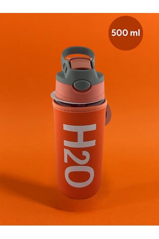 H2o Kılıflı Pipetli Cam Matara 500 Ml Turuncu